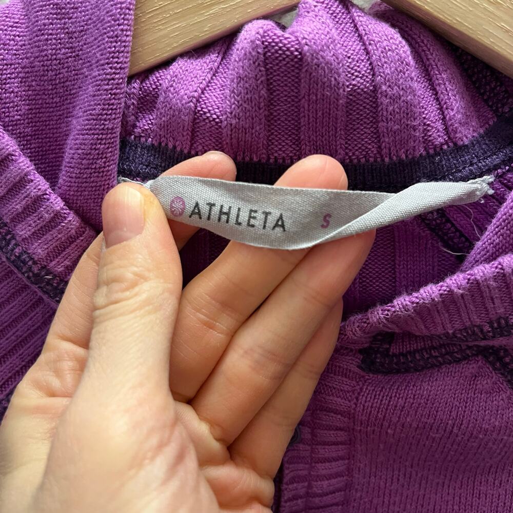 Athleta Pranayama Hoodie Purple Organic Cotton Full Zip Ribbed Jacket S Active - Picture 5 of 8